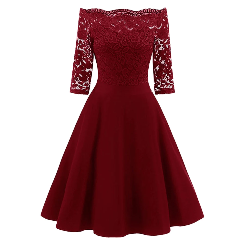 

Wipalo Women Vintage Flare Party Dress Plus Size 5XL Lace Panel Off The Shoulder Dress Robes 2018 Retro Ladies Dresses Vestidos