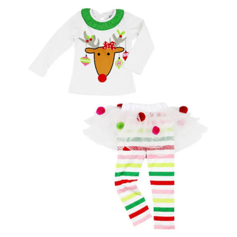 

CANIS 2019 New girl dress set Xmas children set Toddler Baby Girl Christmas set Clothes Reindeer Tops Tutu dress Outfits