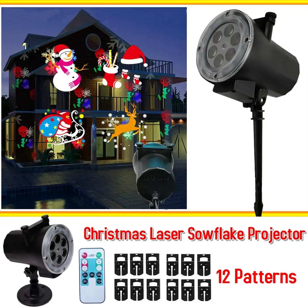 

12 Patterns Laser Snowflake Motion Projector Outdoor LED Waterproof Disco Lights Home Garden Star Light Indoor Christmas Decor