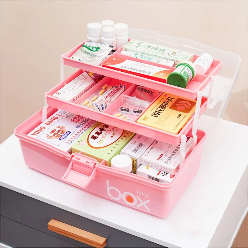 

Household Three Layer Plastic Medicine Box High Capacity Family Storage Children Baby Portable Emergency First Aid Kit