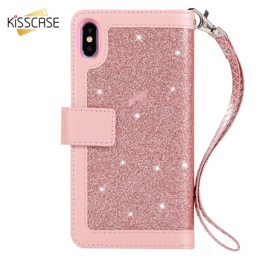 

KISSCASE Wallet Card Combo Case For iPhone XS MAX XR Bling Glitter Diamond-studded Zipper Luxury Holder Cover For 7 Plus 8 Plus