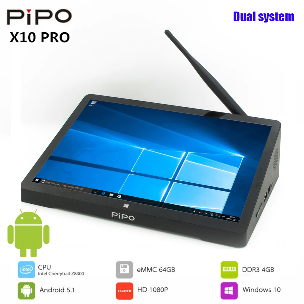 Pipo X10 Pro мини ПК Win & Andriod 5,1 Мини ПК Intel Cherrytrail Z8350 4 ядра ГБ оперативная память 10,8 ''ips планшеты ПК Smart Media Player