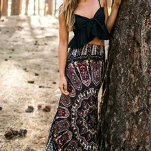 Летние Для женщин юбка печати хлопок Для женщин Цветочный принт Джерси Цыганский длинная вечерние юбка