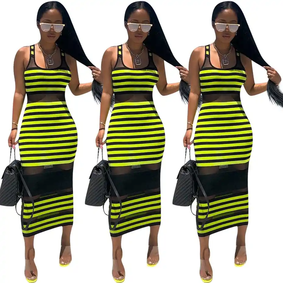 black mesh stripe dress