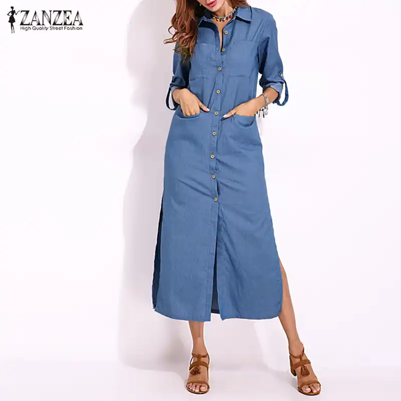 plus size button down denim dress