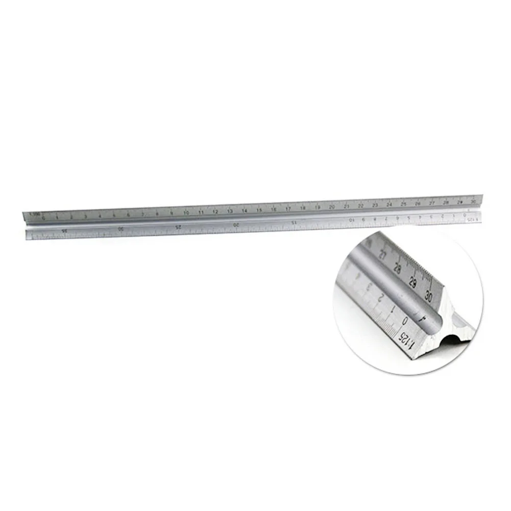

30cm Triangle Aluminum Alloy Ruler Engineer Architect Accurate Scale Clear Silver Technical