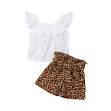 Новые хлопковые топы для маленьких девочек от 2 до 6 лет, шорты с оборками, штаны, одежда Комплекты из 2 предметов