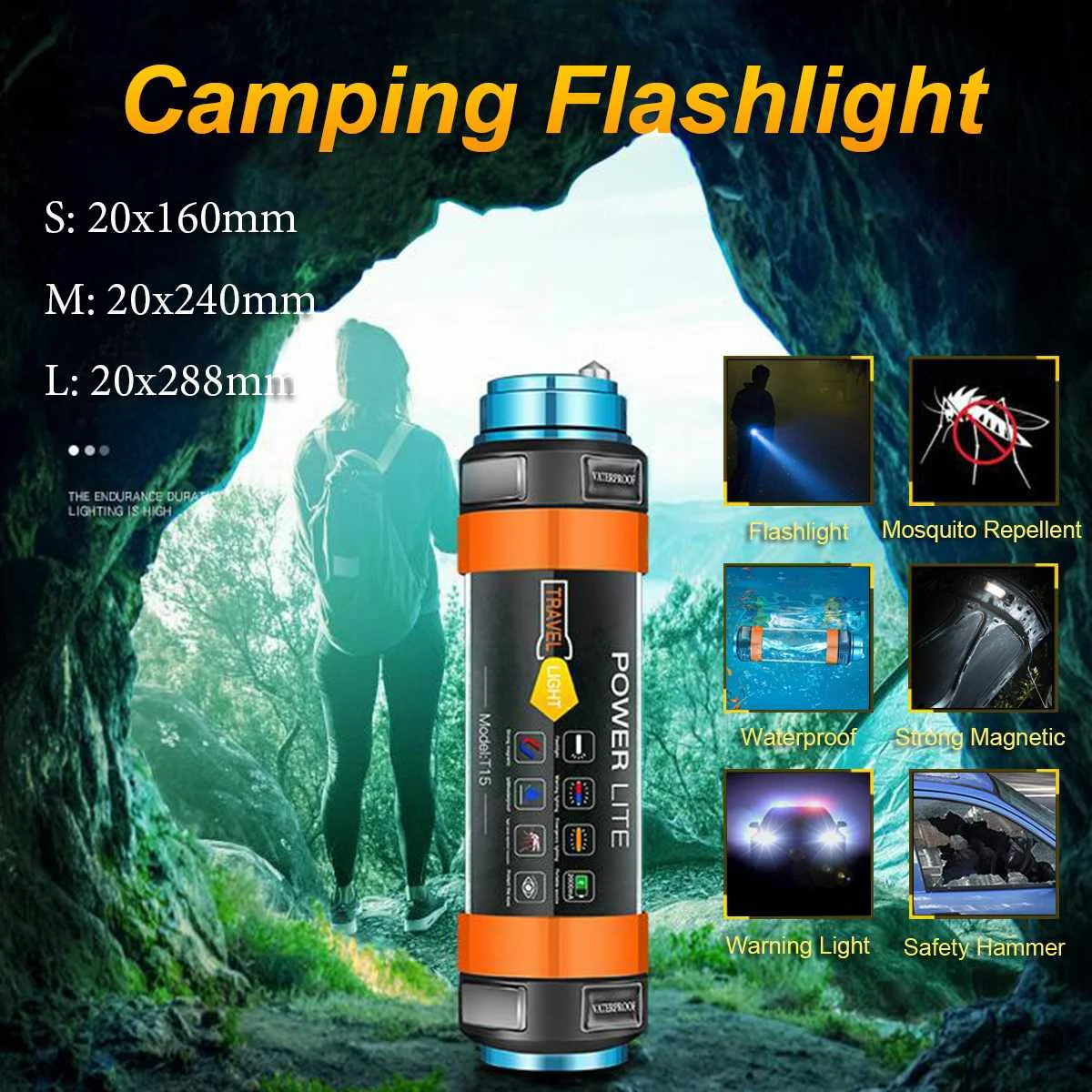 

Outdoor Waterproof Camping Flashlights LED Light Lantern Torches USB Rechargeable Mosquito Repellent Portable Lighting S/M/L