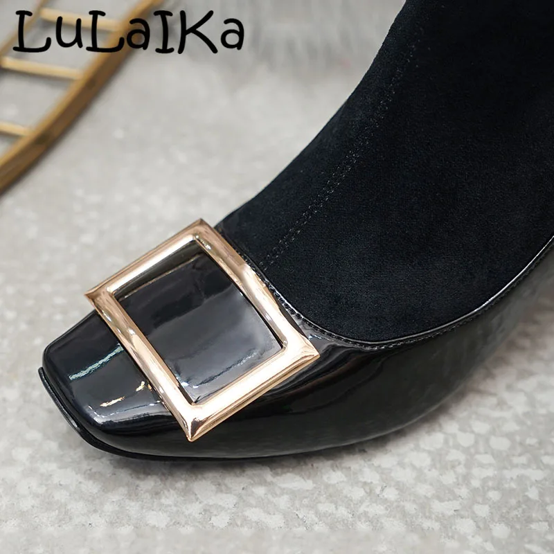 Cuadrada Botas Cremallera Tacón Sólido Nueva La Dedo De Puntiagudo Fiesta Boda Alta Black En Sexy Calcetín Mujer Zapatos Color 2018 Metal Tobillo Invierno Moda El xZYgxI