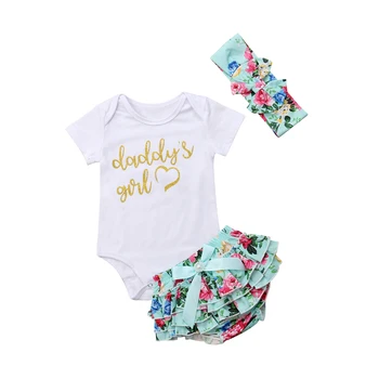 

Newborn Baby Girls Clothes Sequins Bodysuit Romper Tops Ruffle Tutu Shorts with Flower Headband Outfits Clothes 3Pcs Set