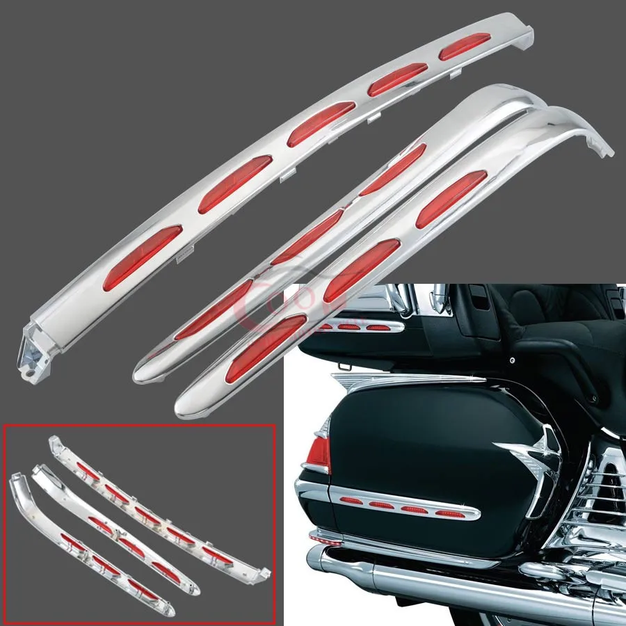 

Goldwing Chrome Fairing Lens Red Reflector Trunk Moldings Saddlebag Tail Box Decoration Fits For Honda GL1800 01-11