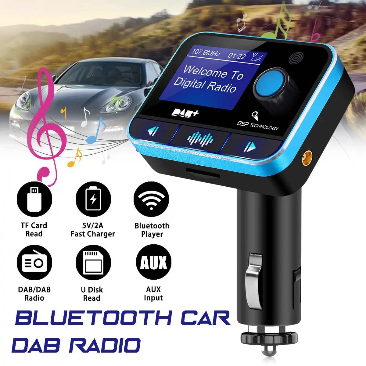 

DAB Digital Radio Receiver FM Tuner Radio Car bluetooth 4.2 Transmitter Adapter FM DAV/DAB Tuner Broadcasting