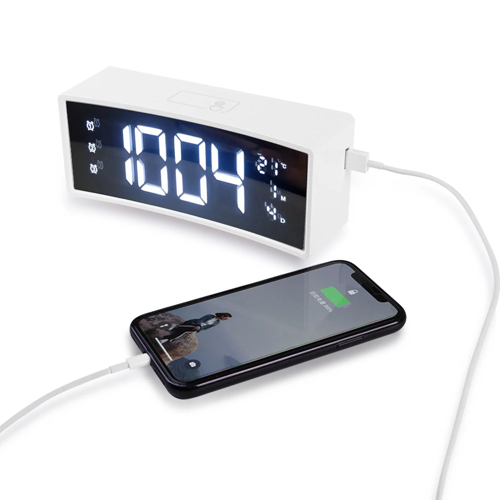 3D Alarm Clock Curved Surface Screen Floating LED Display Smart Alarm