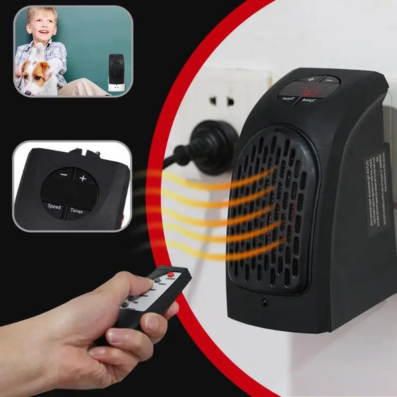 Portable 400W Mini Fan Heater Electric Wall Warmer with Remote Control