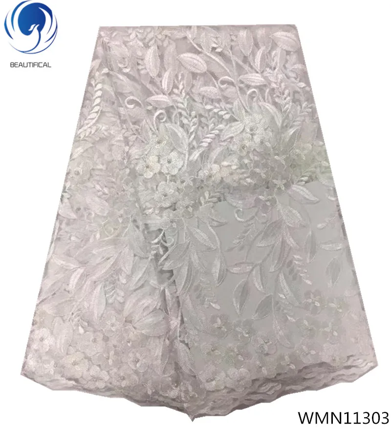 

BEAUTIFICAL french lace embroidery fabric with beads tulle net lace fabric white lace fabric for wedding dress WMN113