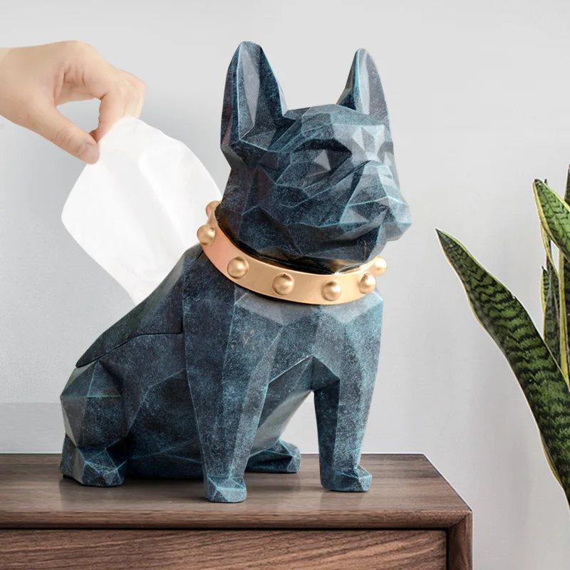 Beste Hond Beeldje Hars Zwarte Hond Tissue Holder Craft Voor Keuken Kamer Tafel Top Home Decor Moderne Creatieve Geometrische Hond Tissue doos