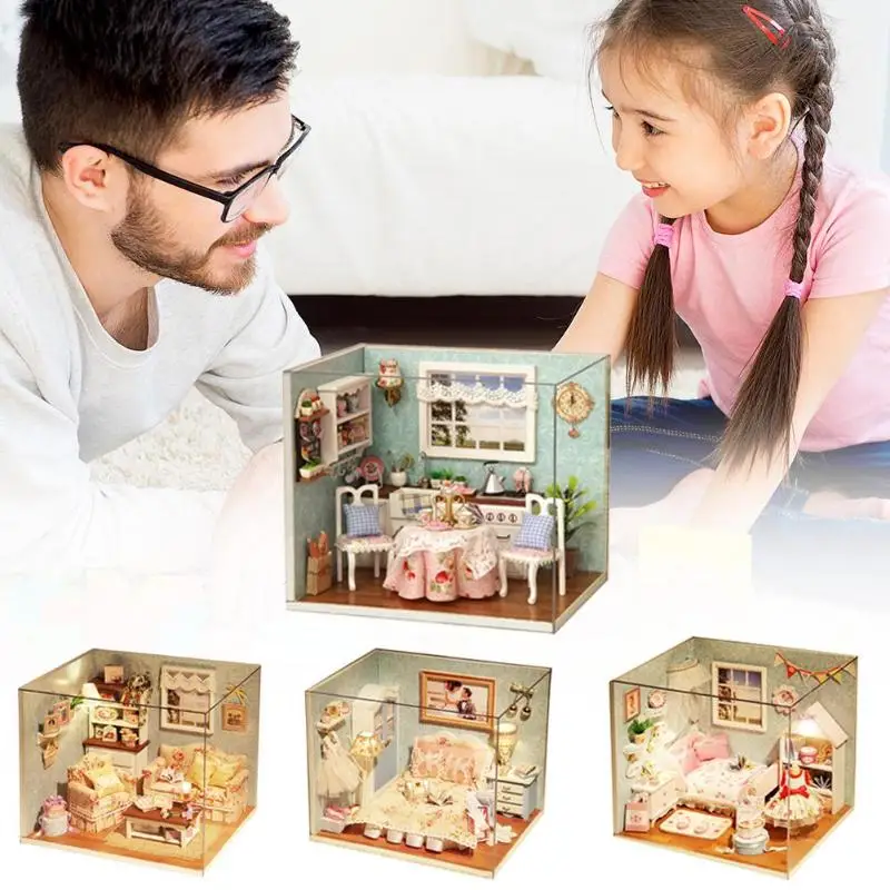 3D DIY Doll House Wooden Baby Doll Houses Miniature Dollhouse Furniture Kit Toy for Children Grownups Birthday Gift Dollhouse