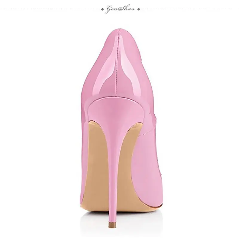 GENSHUO/ женская обувь туфли-лодочки с острым носком Лакированная кожа под платье ботинки на высоком каблуке свадебные туфли zapatos mujer Свадебная обувь розовый Размеры 5–12