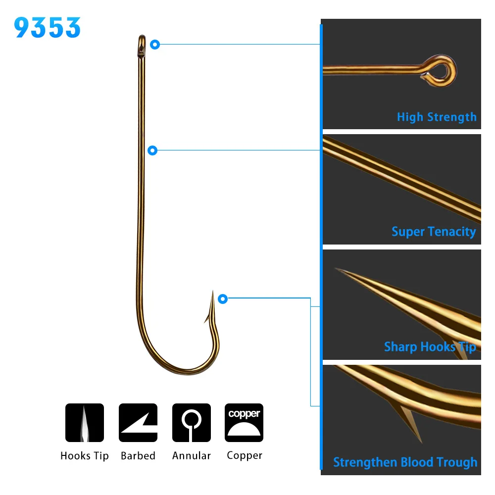 

100PCS Aberdeen Long Shank Fish Hook Saltwater Fresh Water Fishing Hooks Sabiki Rig Streamer Fly Hook Size 12 10 8 4 2 2/0 3/0