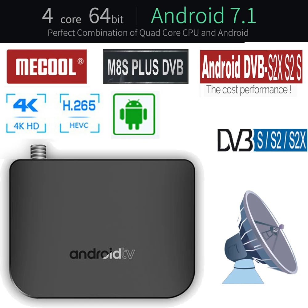 

M8S PLUS DVB-S2/S2X/S Satellite Receiver Digital Android TV Box S905D Quad Core 1GB 8GB 1080p 4K Wifi Youtube Google Play Store