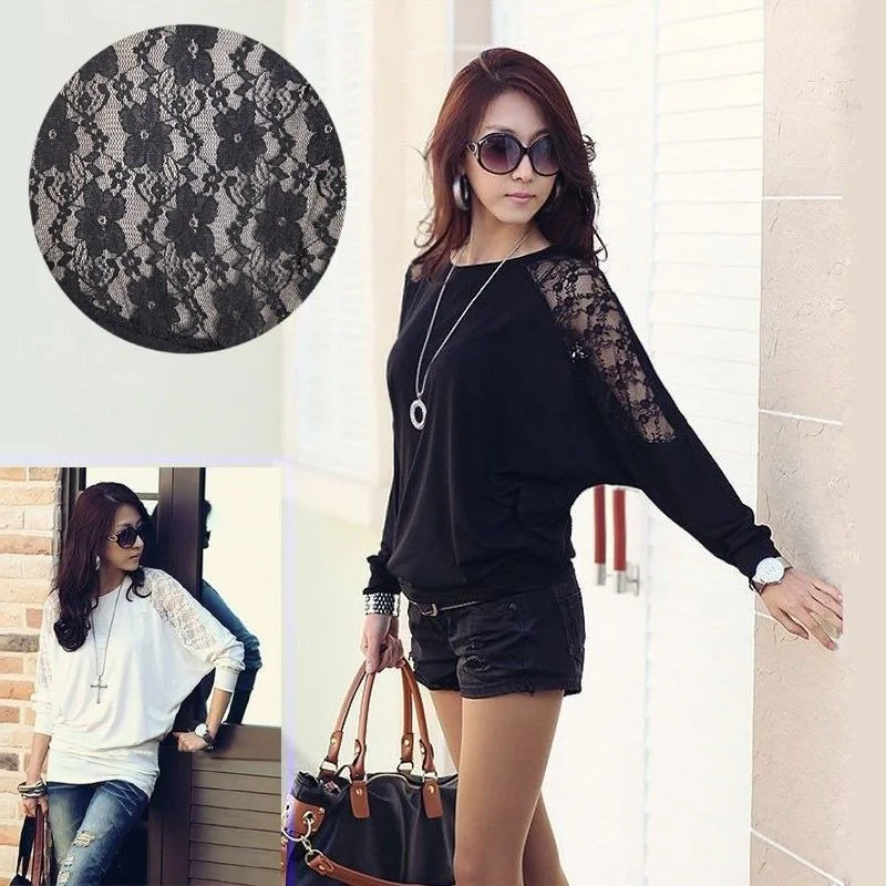 

Meihuida Sexy Lace Up Patchwork Long Sleeve Tops Batwing Sleeve Shirts Elegant Formal T-Shirt