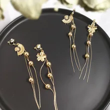 Японский модный стиль, женские цветочные серьги "Сакура", веер, перламутровые украшения, ретро длинные серьги с кисточками