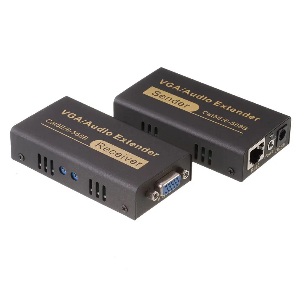 100 м 1080P Аудио Видео удлинитель VGA по одному RJ45 CAT5e/6 приемник отправителя Новый| |
