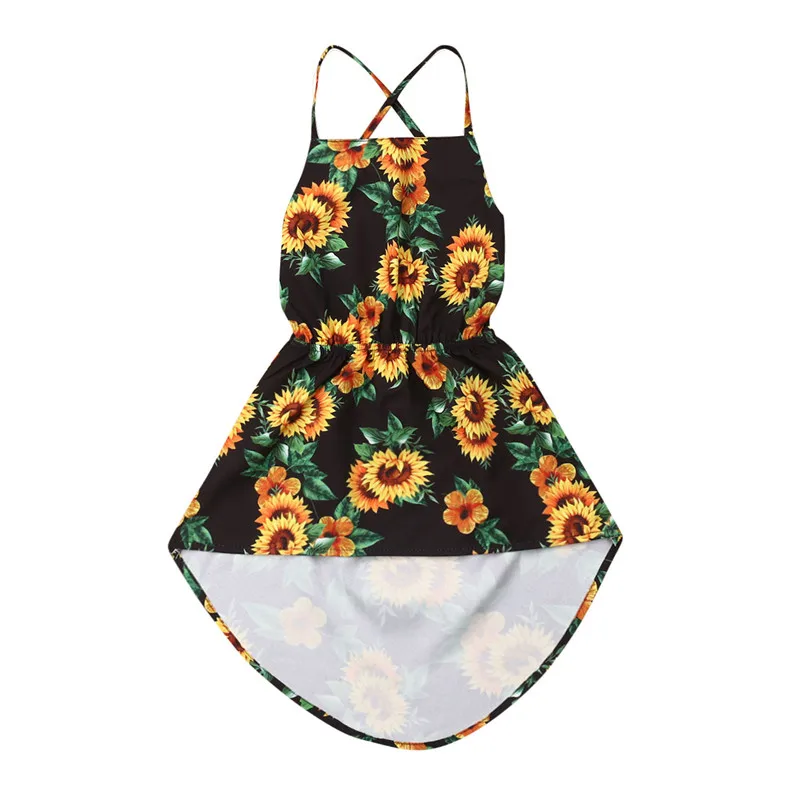 Boho Kids Baby Girl Summer Sunflower Dress Sleeveless Halter
