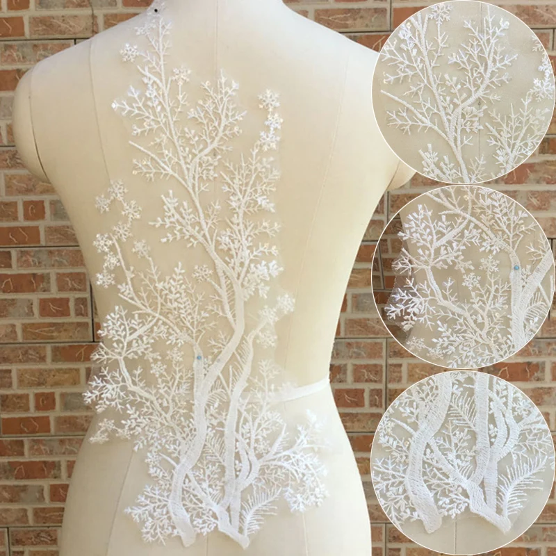 

White Embroidery Lace Applique Crafts Sewing Wedding Women Trim Fashion 1pc New DIY Bridal Dress Motif Tulle
