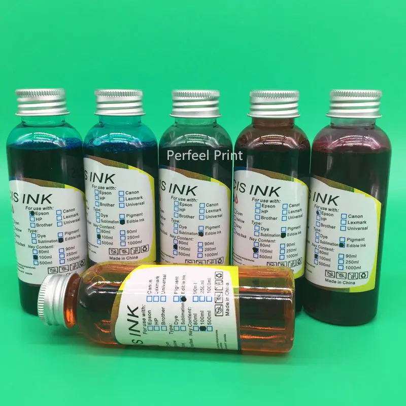 

6 Bottles T0811-T0816 Edible Ink For Epson Stylus photo 1410 R390 RX590 R270 RX690 RX610 RX615 R290 R295 Inkjet Printer