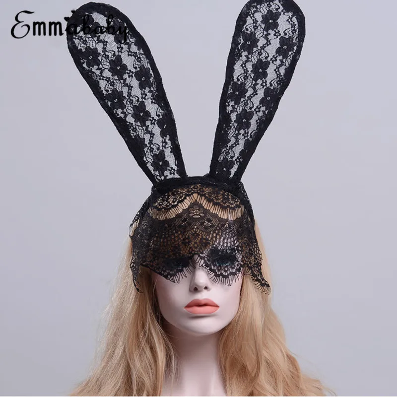 Хэллоуин костюм вечерние мяч кролик ободок с заячьими ушами кружевная маска на глаза платье Горячие Кружева уши кролика Сексуальная таинственная маска вечерние использования