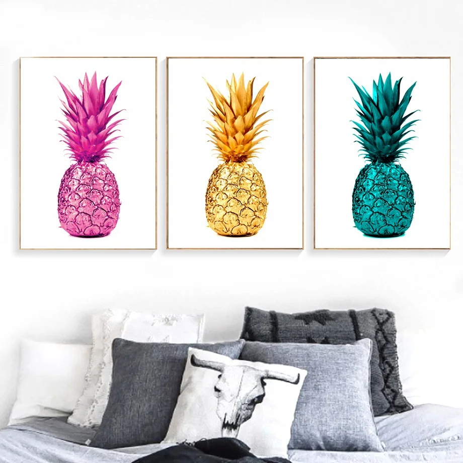 

3 Pieces Pink Pineapple Colorful Tropical Plants Wall Art Print Painting Nordic Posters And Prints Wall Pictures For Living Roo