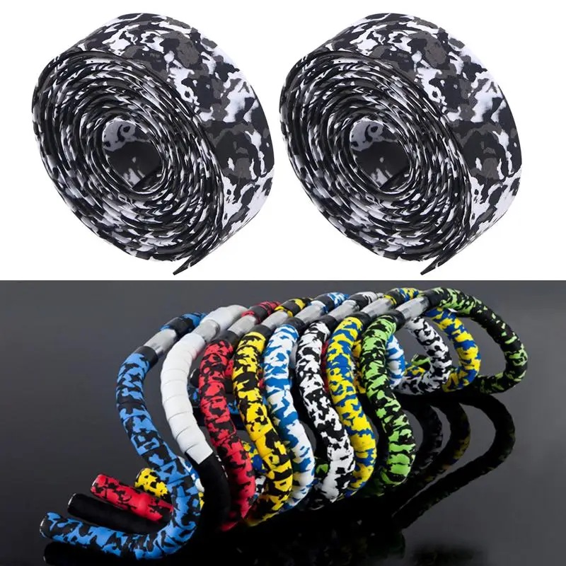 

Road Bike Bicycle Handlebar Tape Camouflagebelt Cycling Handle Belt Cork Wrap With Bar Plugs Non Slip Absorb Sweat Bandage