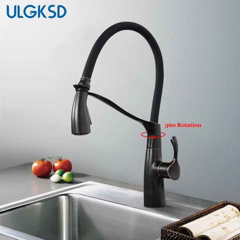 ULGKSD Kitchen Faucet W/ Rubber Pull Down Sprayer Mixer Tap Vanity Sink