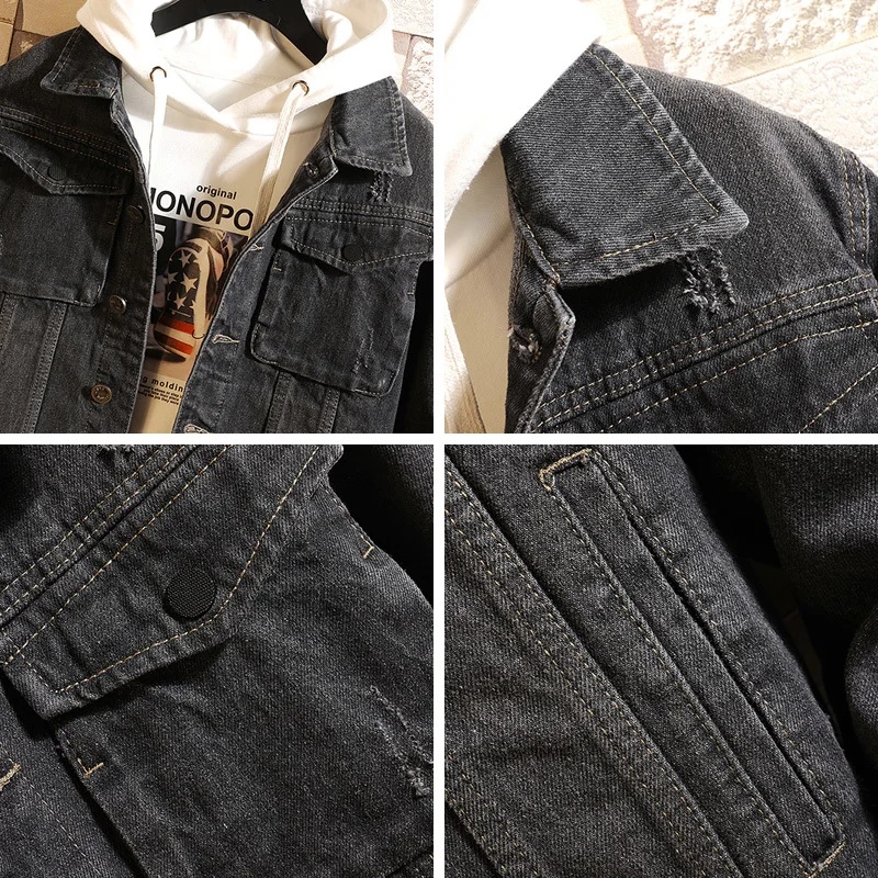 Spring Denim Jacket Men's Fashion Retro Solid Color Casual Slim Denim Jacket Man Streetwear Hip Hop Bomber Jacket Male Clothes Spring Denim Jacket Men's Fashion Retro Solid Color Casual Slim Denim Jacket Man Streetwear Hip Hop Bomber Jacket Male Clothes