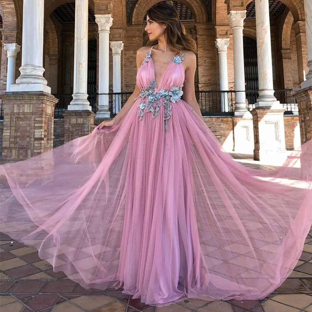 2019 Summer Womens Lace Long Formal Evening Ball Gown Party Dress