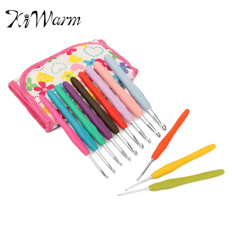 

KiWarm Newest Multicolour 9/11/12Pcs Crochet Hook Set Aluminium Knitting Needle Yarn Handle Organiser Case Set Weave Craft Tool