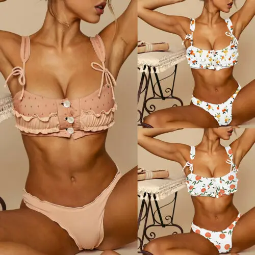 

New 2019 Summer Women Padded Bra Floral Bikini Set Swimsuit Bandage Push-up Swimwear Set Bathing Suit