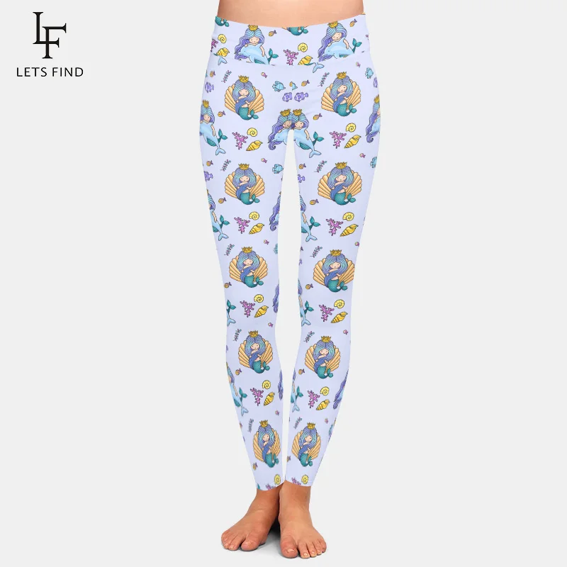 

LETSFIND Fashion Women Leggings Cartoon Mermaid Printing High Waist Elastic Pants Plus Size Women Casual Leggings