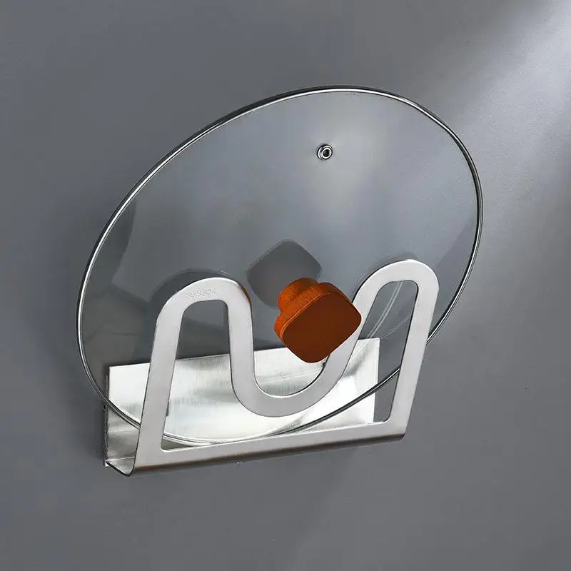 

1 PC Punch-Free Pot Lid Rack Space Saving Pan Pot Cover Storage Rack Wall Mounted Drain Rack For Kitchen Home Daily Use