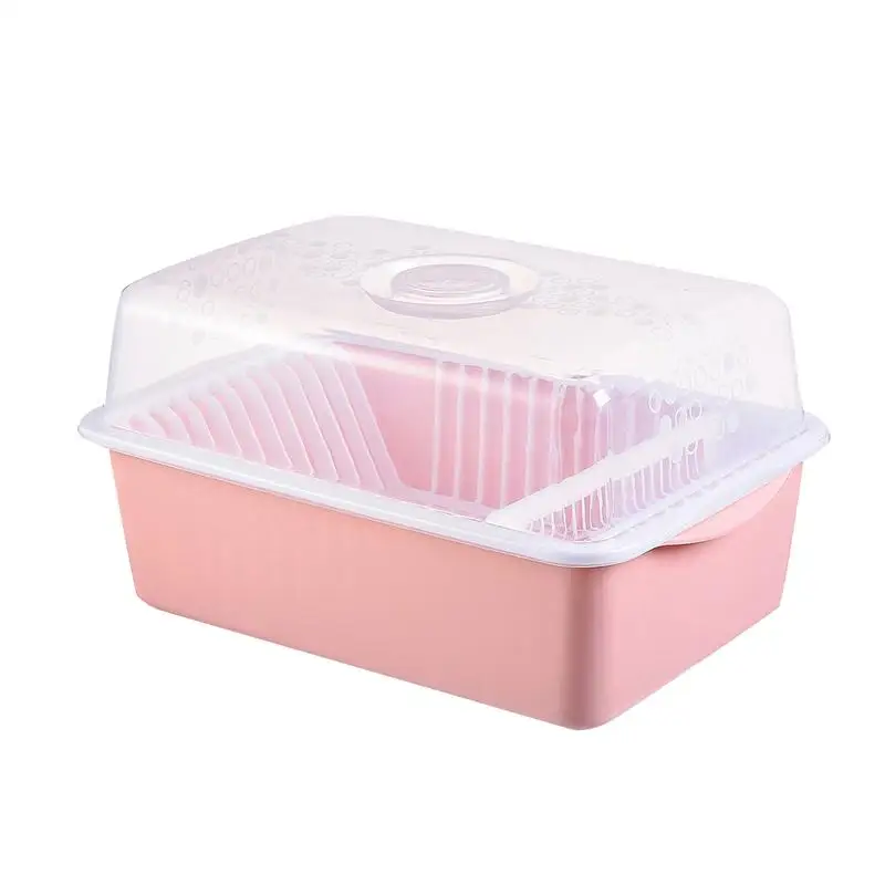 

Dish Drain Rack With Lid Utensils Plastic Organizer Kitchen Cupboard Storage Box Tableware Dinnerware Home Storage Box Cabinet
