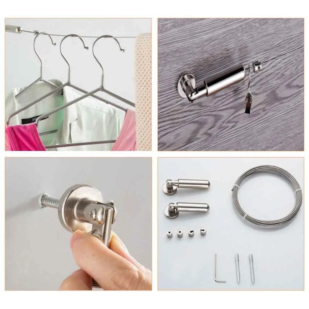 

Clothesline Stainless Steel Wire Rope Clothes Line Clothespins Curtain Clips Windproof Clothes Drying Hanger Curtain Drape