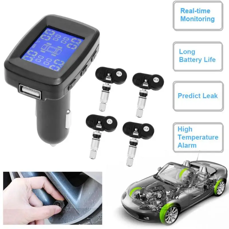 Автомобильный беспроводной TPMS система контроля давления в шинах прикуриватель