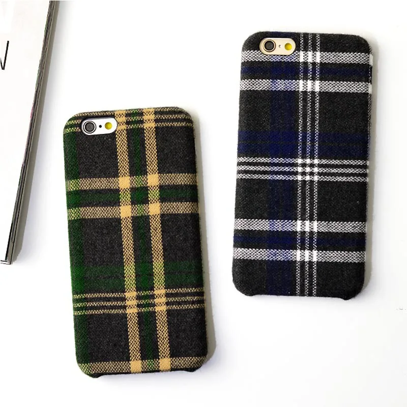 

Retro Cloth Plaid Phone Cases for iPhone X 6P 6sPlus Vintage Plaid Phone Case for iPhone 7P 8P Fabric Plush Couple Soft Cover