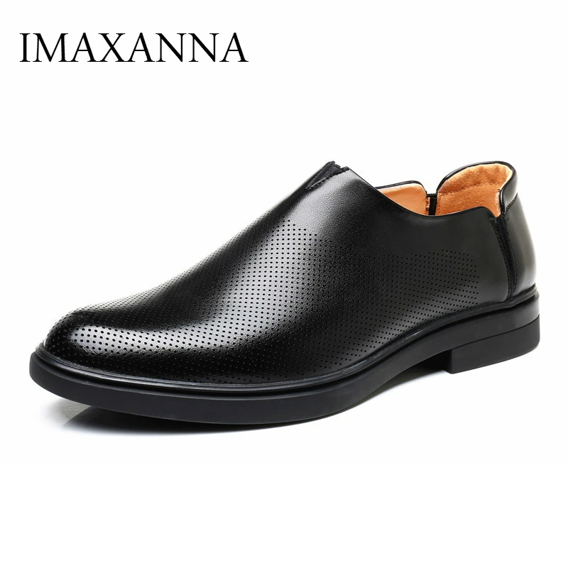 

IMAXANNA Men Leather Shoes Summer Casual Shoe Hollow Out Man Business Office Dress Leather Shoes With Hole Summer Sandals
