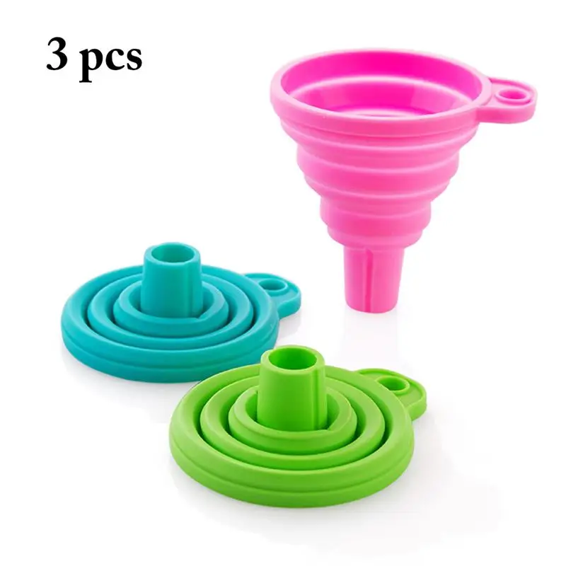 

3PCS Foldable Funnel Creative Multipurpose Silicone Collapsible Style Funnel Folding Portable Funnels Be Hung Kitchen Tool