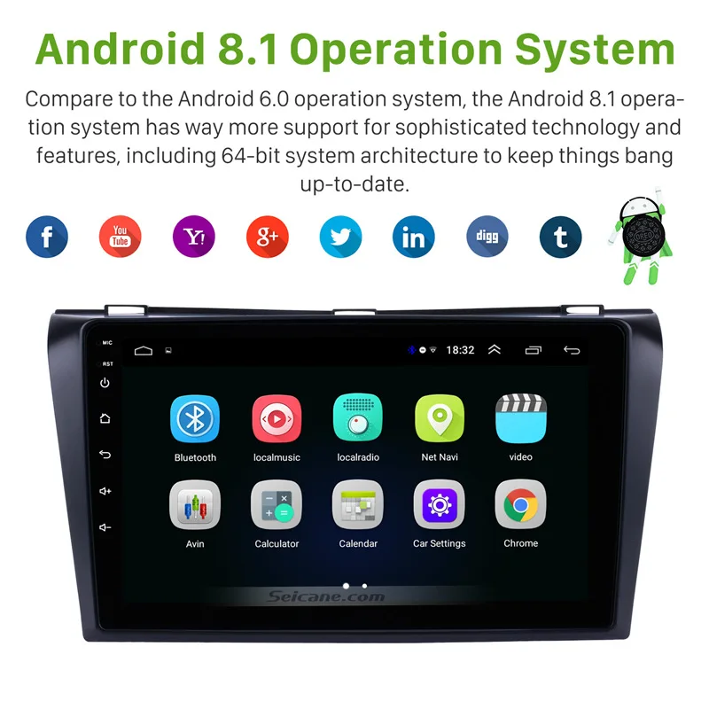 Cheap Seicane Android 8.1 2Din Car Radio Stereo Player For 2004 2005 2006 2007 2008 2009 Mazda 3 Quad-core 9" 1024*600 GPS Wifi 2+32GB 1