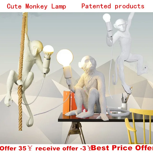 

Nordic Monkey Lamp LED Pendant Lamps Luminaire Industrial Lighting Hemp Rope Vintage LED Chandelier Lampadario Moderno Fixtures