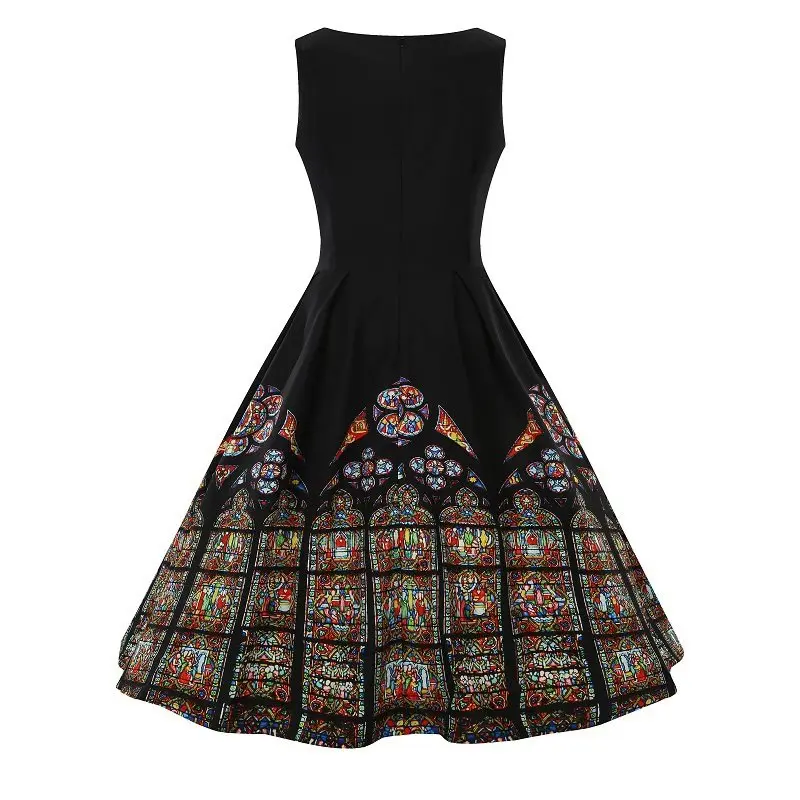 

Summer Chic Elegant Sexy Gothic Big Size Black Women Dresses Party Vintage Print Graphic Office Lady Sweet Female Retro Dress