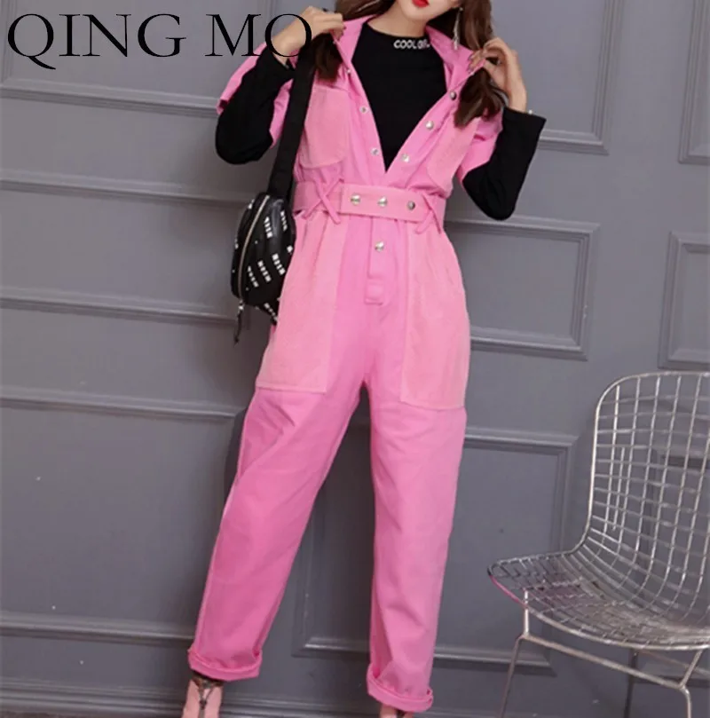 Цин MO Streetwears для женщин 2019 Весна Твердые Длинные Комбинезоны дамы короткий рукав